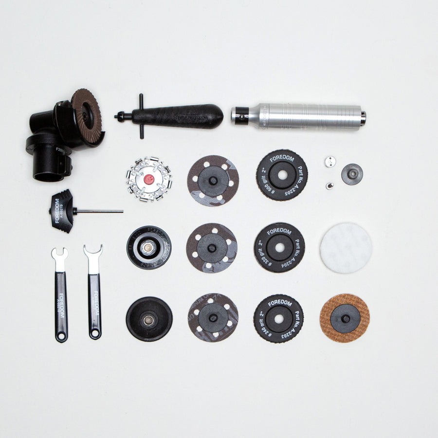 The $225 grinding kit add-on includes:   -Angle grinder with a H.30 handpiece and a variety of sanding, buffing, and grinding wheels and disks   -A kit of tools for every unique adjustment your bonsai skills demand